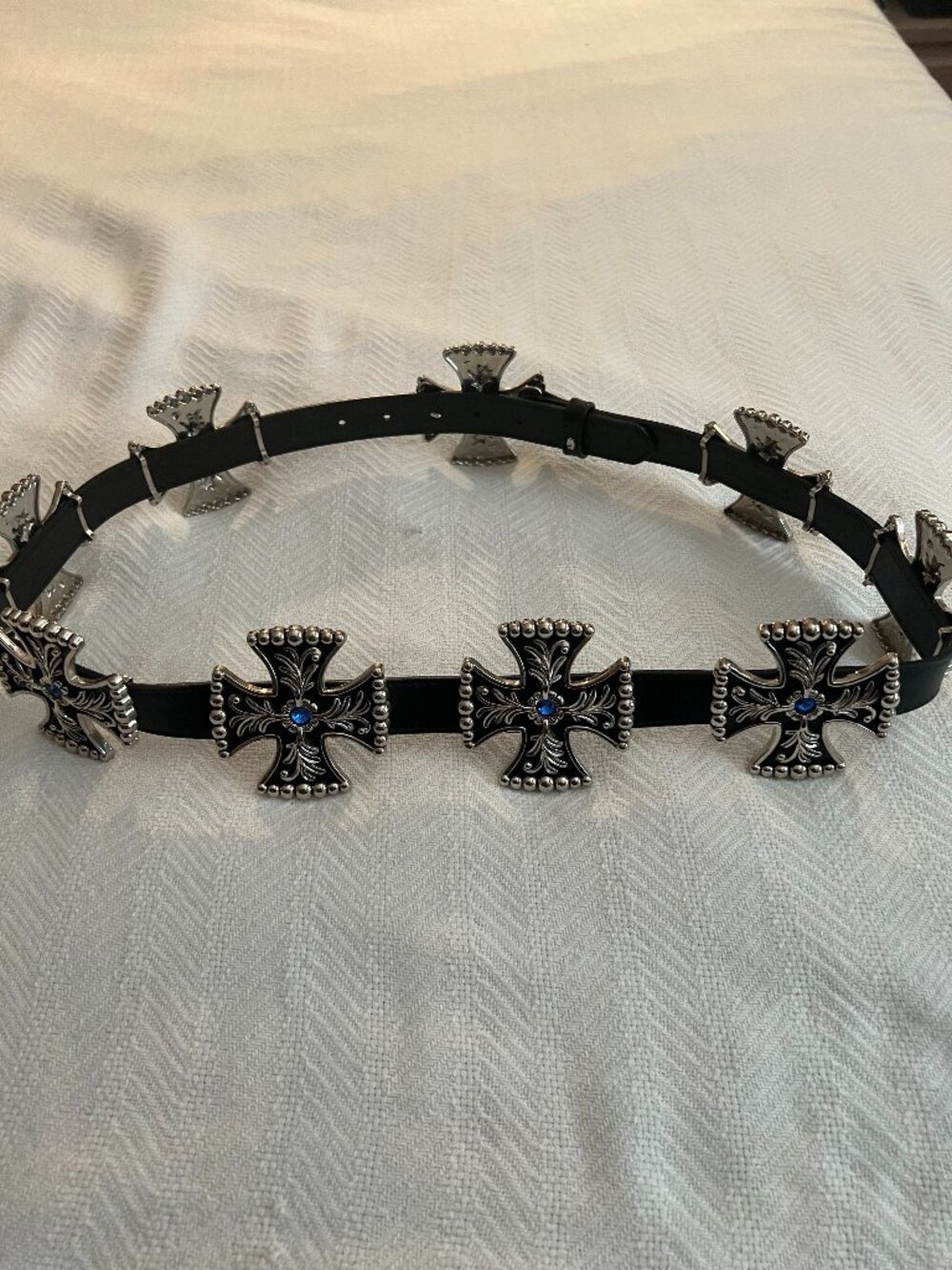 Gothic Cross Belt with Blue Stone – Leather – Brand New